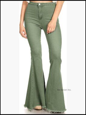 High Waist Flare Bell Bottom Denim Jeans Stretchy Cotton